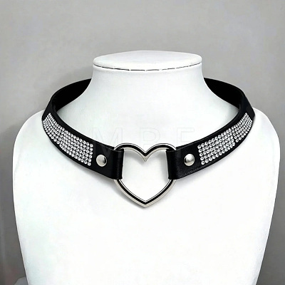 Punk-style Black Imitation Leather Crystal Rhinestone Chocker Necklaces NJEW-CL0001-30-1