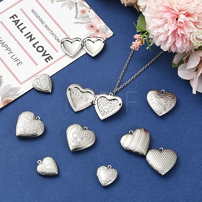 10Pcs 10 Styles 304 Stainless Steel Locket Pendants STAS-YW0011-31-1