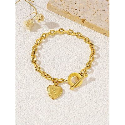 304 Stainless Steel Heart with Letter Charm Bracelets WG6E905-13-1
