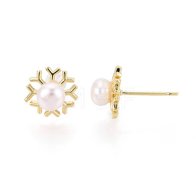 Brass & Natural Pearl Stud Earrings PEAR-N020-WX03-1