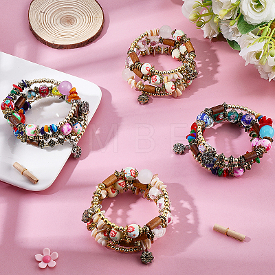 4Pcs 2 Colors Boho Multi-strand Irregular Synthetic Turquoise Beads Wrap Bracelet BJEW-PA0001-07-1