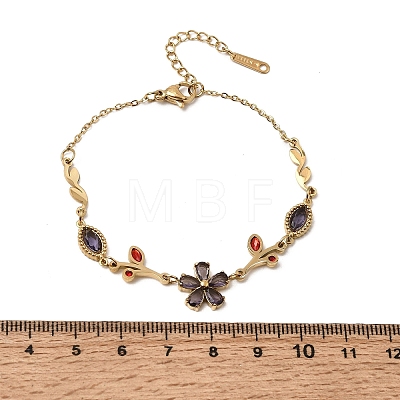 304 Stainless Steel Glass Flower Leaf Link Chain Bracelets SA-CBAF6AD-15G-1