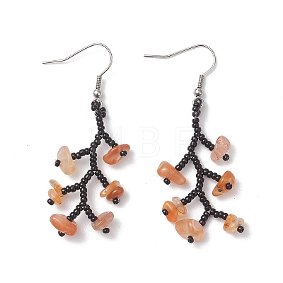 316 Surgical Stainless Steel Glass Seed Beads Chip Dangle Earrings EJEW-TA00774-03-1
