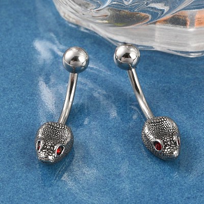 Snake Head 316 Surgical Stainless Steel Cubic Zirconia Belly Button Rings EJEW-G416-16AS-01-1