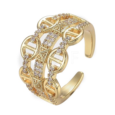 Adjustable Brass Micro Pave Clear Cubic Zirconia Cuff Rings ZIRC-Z002-20G-1
