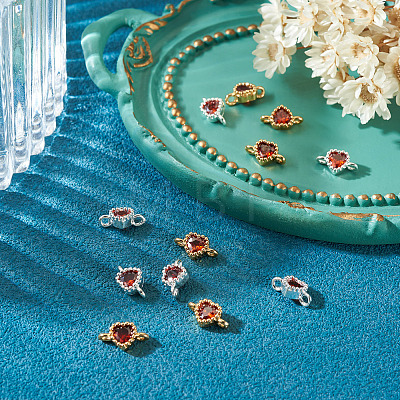 12Pcs 2 Colors Brass Pave Cubic Zirconia Heart Links Connector Charms KK-TA0003-48G-1