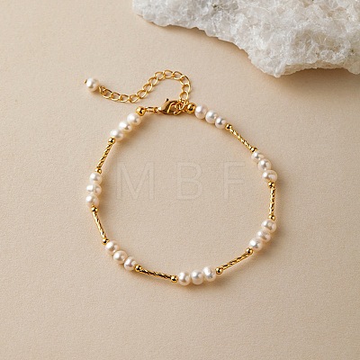 Natural Freshwater Pearl Potato Beaded Brass Tube Link Bracelets for Women LS-TP7024-1-1