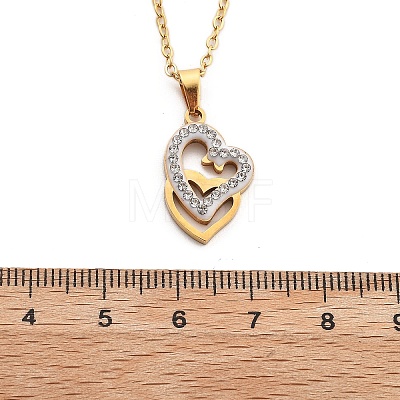 304 Stainless Steel Crystal Rhinestone Heart Pendant Cable Chain Necklaces for Women NJEW-Z056-01E-G-1