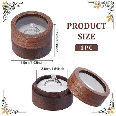 Column Wood Finger Rings Box with Acrylic Visible Window CON-WH0089-17B-1
