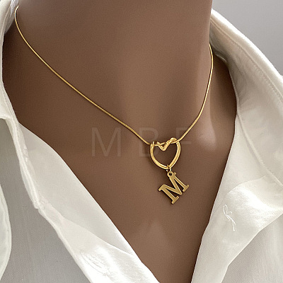 304 Stainless Steel Heart with Initial Pendant Necklaces for Women FS-WG4DC9E-13-1