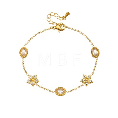 304 Stainless Steel Pave Clear Cubic Zirconia Link Bracelets WG6625B-03-1