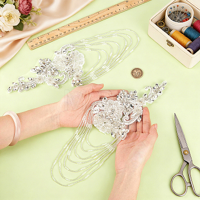 Glass Seed & Rhinestone Beaded Fringe Embroidery Applique Patch DIY-WH0780-20A-1