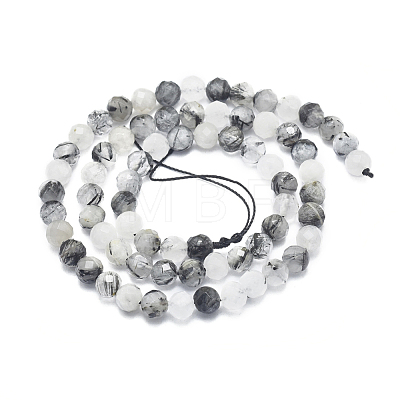 Natural Tourmalinated Quartz/Black Rutilated Quartz Beads Strands G-D0001-14-1
