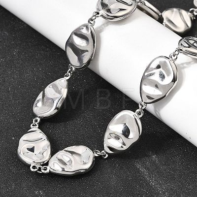 316L Surgical Stainless Steel Textured Flat Teardrop Link Chain Necklaces NJEW-D297-03P-1