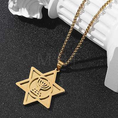 Hanukkah 304 Stainless Steel Star of David Pendant Necklaces NJEW-Z058-02G-1