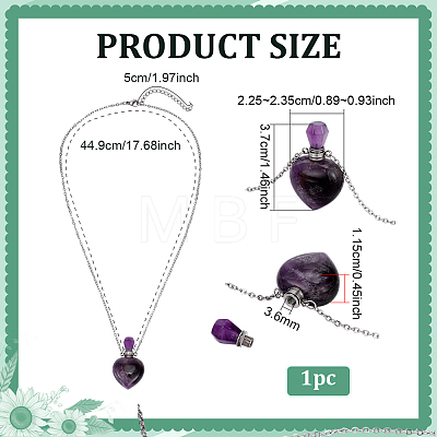 1Pc Natural Gemstone Heart Perfume Bottle Pendant Necklaces NJEW-PH0001-61C-1