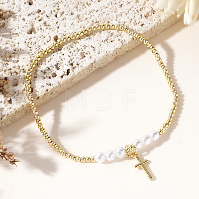 Chic Brass & Imitation Pearl Bead Stretch Bracelets GI8988-1