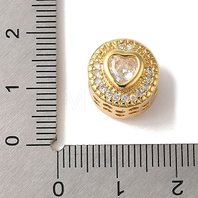 Flat Round with Heart Pattern Rack Plating Brass Micro Pave Cubic Zirconia European Beads KK-G511-01G-03-1