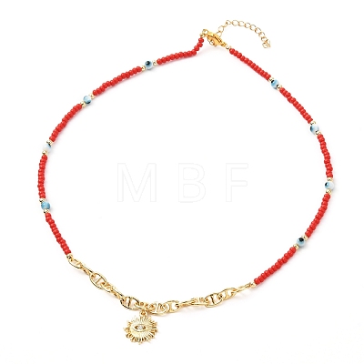 Crimson Glass Seed Beaded Necklaces NJEW-JN03724-02-1