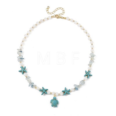 Ocean Dyed Synthetic Turquoise Turtle Pendant Necklaces NJEW-JN06397-02-1