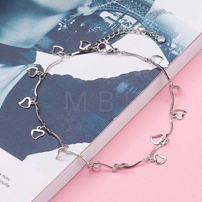 304 Stainless Steel Heart Charm Anklets AJEW-AN00394-03-1