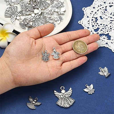 30Pcs 6 Styles Tibetan Style Alloy Pendants TIBEP-YW0012-41-1