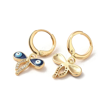 Evil Eye Real 18K Gold Plated Brass Dangle Leverback Earrings EJEW-Q797-01A-G-1