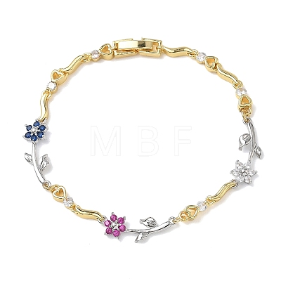 Brass Micro Pave Cubic Zirconia Link Chain Bracelets for Women BJEW-C156-04B-03GP-1