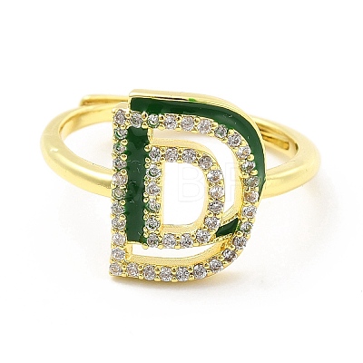 Mixed Color Enamel Initial Letter Adjustable Ring with Clear Cubic Zirconia RJEW-P045-01G-D-1