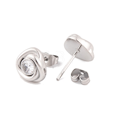 Flower 304 Stainless Steel Rhinestone Stud Earrings for Women EJEW-E311-05P-1