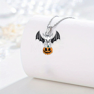 Halloween Alloy Enamel Bat with Pumpkin Pendant Necklaces WG6D1E5-01-1