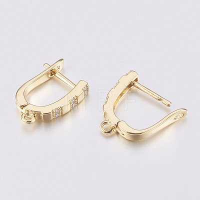 Brass Micro Pave Cubic Zirconia Hoop Earring Findings with Latch Back Closure ZIRC-K075-26G-1