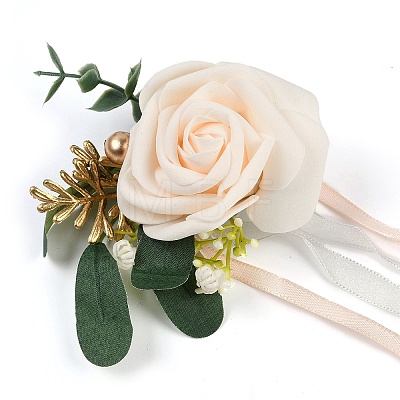 2Pcs 2 Style Silk Cloth Rose Flower Boutonniere Brooch & Wrist Corsage AJEW-CP0001-53-1