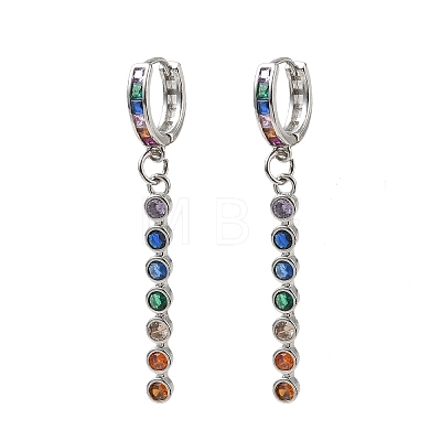 Brass Pave Cubic Zirconia Hoop Dangle Earrings KK-CBAD9DF-02P-B-1