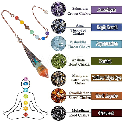 SUNNYCLUE 1Pc Natural Chakra Gemstone Dowsing Pendulums AJEW-SC0002-31R-1