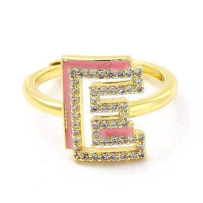 Mixed Color Enamel Initial Letter Adjustable Ring with Clear Cubic Zirconia RJEW-P045-01G-E-1
