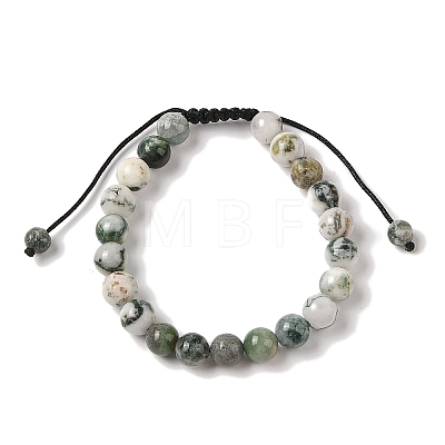 8mm Round Natural Tree Agate Braided Bead Bracelets BJEW-C067-01B-01-1