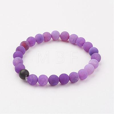 Frosted Natural Weathered Agate(Dyed) Stretch Bracelets BJEW-JB03135-1