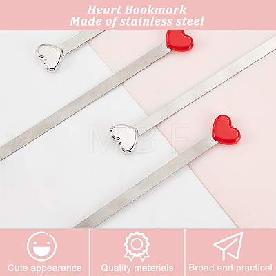 Globleland 4Pcs 2 Colors 304 Stainless Steel & Zinc Alloy Heart Bookmarks AJEW-GL0001-42-1