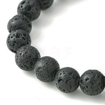 Natural Lava Rock & 316 Surgical Stainless Steel Round Beaded Stretch Bracelet BJEW-JB09440-1
