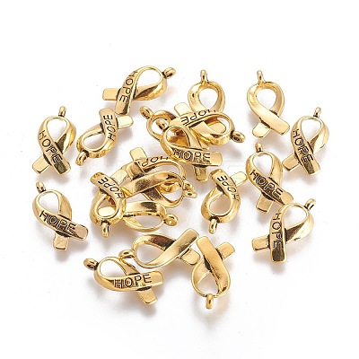 Breast Cancer Awareness Ribbon Carved Word Hope Tibetan Style Alloy Pendants LS-TIBEP-LF5104YKG-AG-FF-1