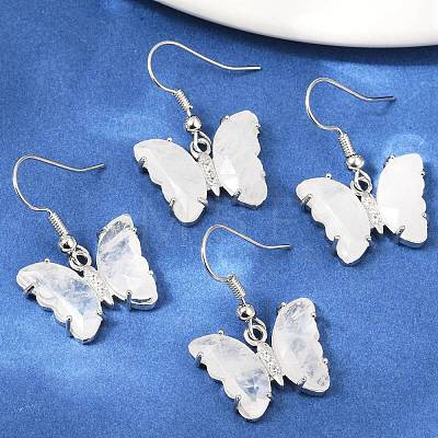 Natural Quartz Crystal Brass Dangle Earrings EJEW-M081-01P-01-1