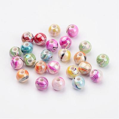 Mixed Color Round Chunky Bubblegum AB Color Wave Printed Acrylic Beads X-MACR-Q151B-M-1