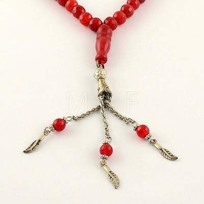 Muslim Islamic Prayer Rosary Faceted White Jade Beaded Stretch Bracelets BJEW-S113-04-1