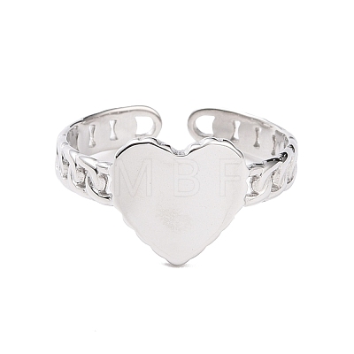 304 Stainless Steel Heart Open Cuff Ring for Women RJEW-A005-05P-1