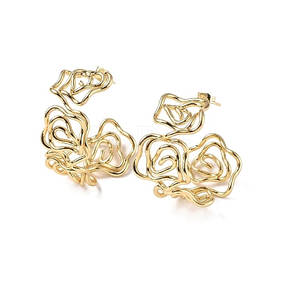 Brass Wire Wrapped Flower Stud Earrings for Women EJEW-P214-09G-1