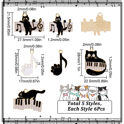 30Pcs 5 Styles Music Theme Charm ENAM-SC0003-88-1