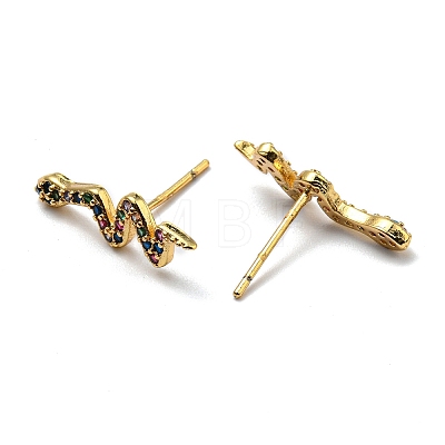 Rack Plating Brass Snake Stud Earrings with Cubic Zirconia EJEW-D061-62G-1