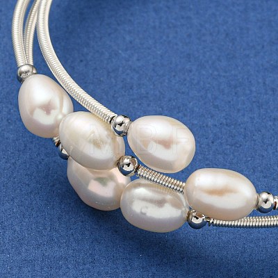 Three-Loops Brass & Natural Freshwater Pearl Beaded Wrap Bracelets for Women BJEW-F470-04S-01-1