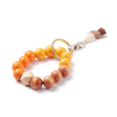Round & Polygon Natural Wood Beads Stretch Bracelets Keychains KEYC-JKC00319-1